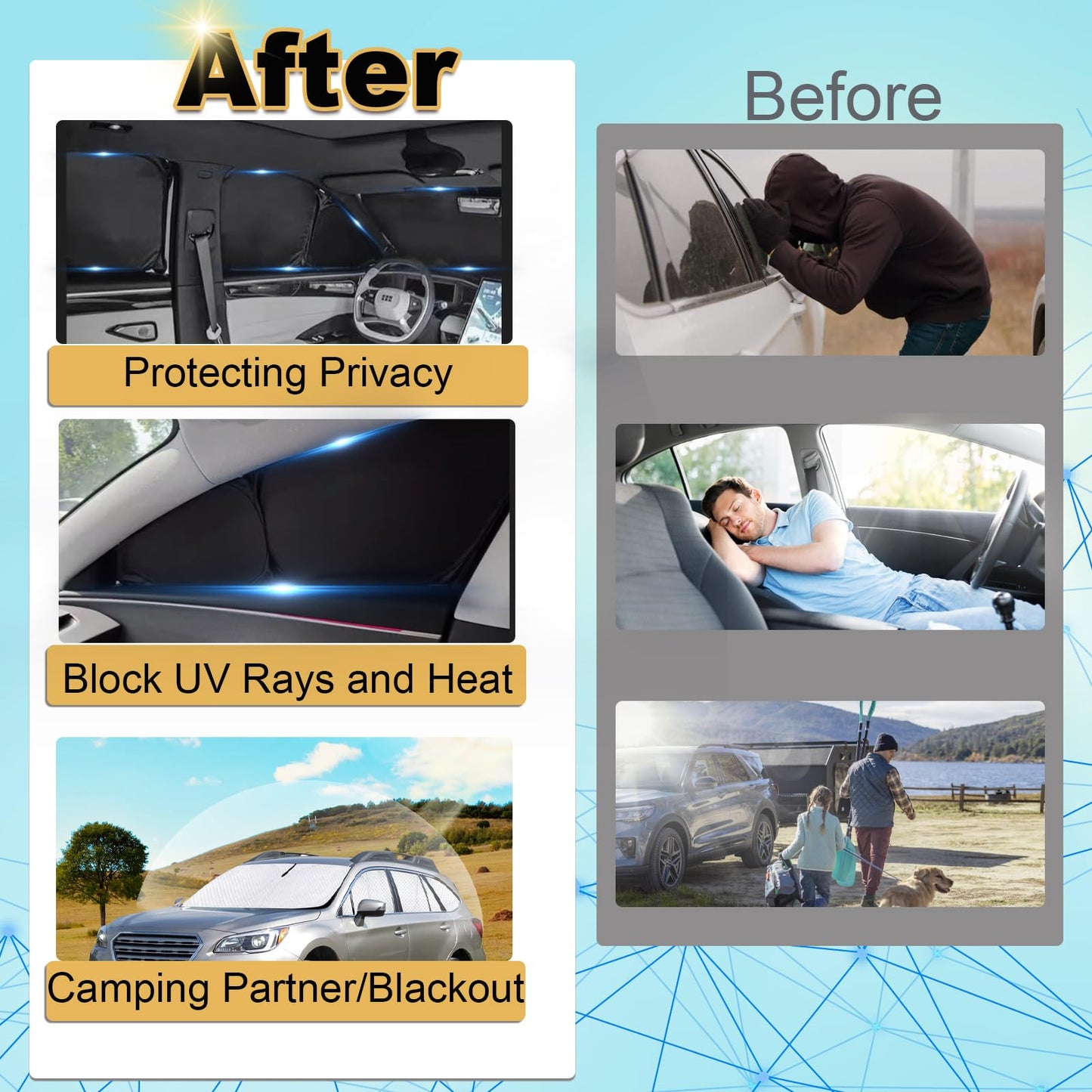 KMF 8pcs Full Thicken Sun Shades for 2025 2026 Tesla Model Y Juniper Accessories, Tesla Y Privacy Car Window Covers for Windshield Side Rear, UV Block and Blackout for Camping Outdoor