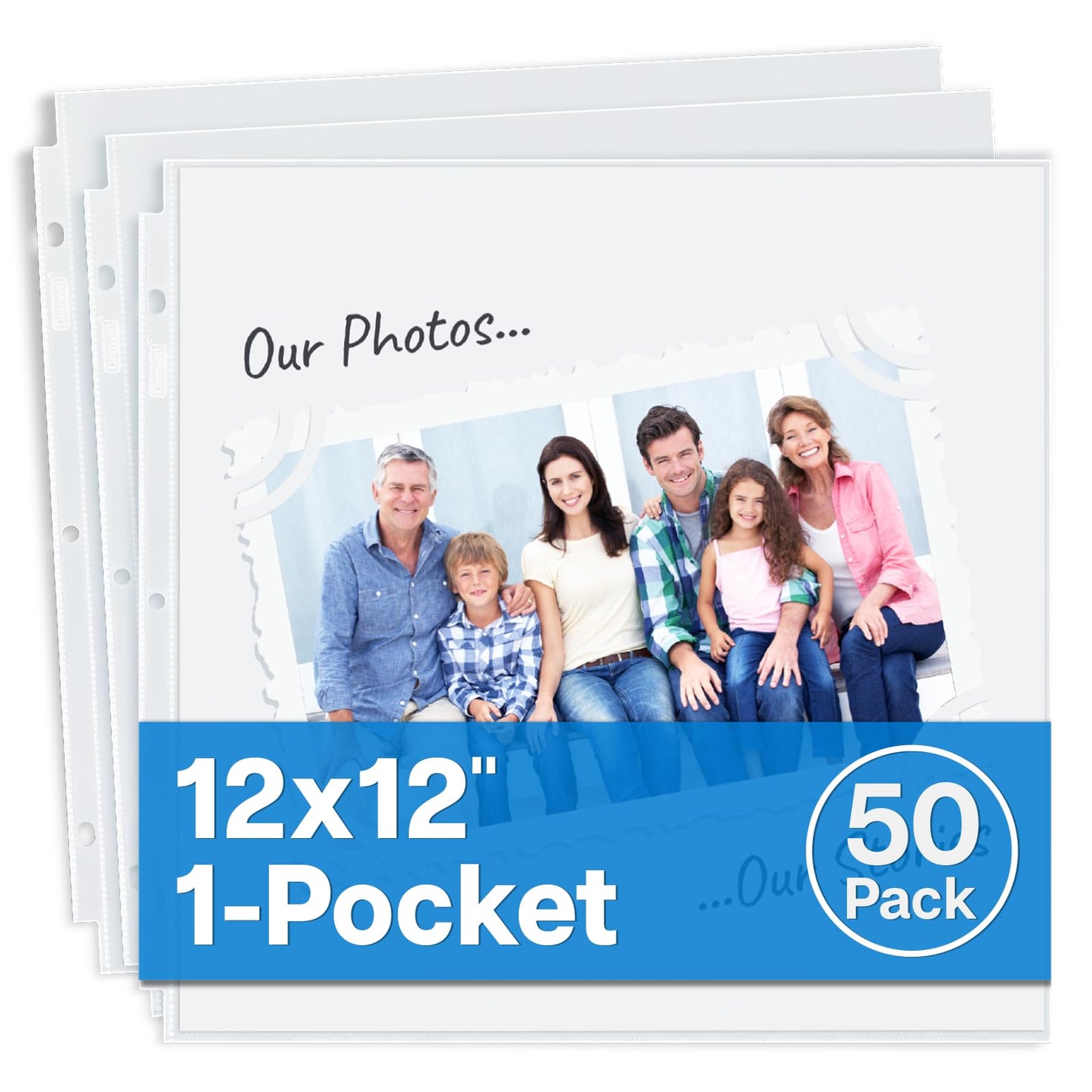 Dunwell Scrapbook Refill Pages 12x12, 50 Pack Super Heavyweight Sheet Protectors, Fits Standard 3 Ring 12x12 Scrapbooking Binders Like Pioneer and We R Memory Keepers, Paper Inserts Not Included