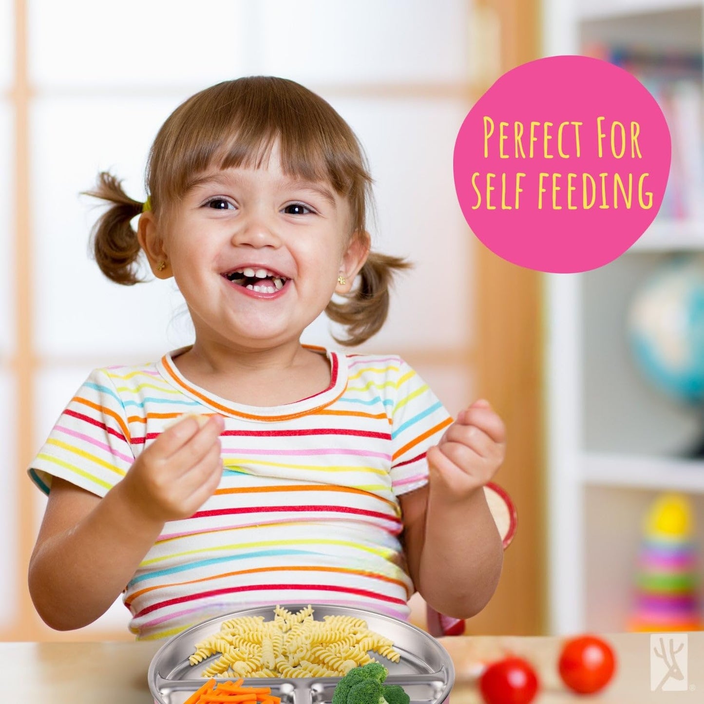 Stainless Steel Divided Plates + Silicone Sleeve and Storage Lid | Baby, Toddler, Kids | Dinner & Snack Plates | 4 Pack