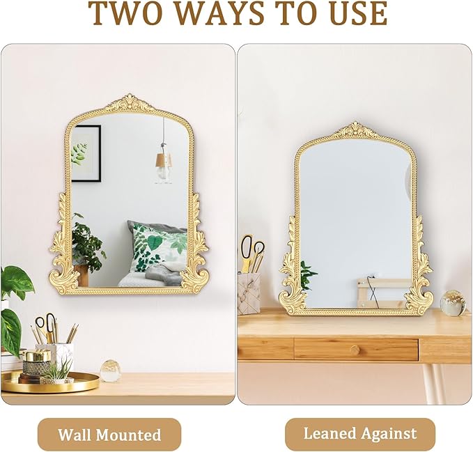 Vintage Small Arched Mirror, 20 * 16in Wall Mounted Vanity Mirror for Living Room, Bedroom, Bathroom, Entryway, Porch, Home and Dormitory, Versatile, Easy to Install, Space-Saving