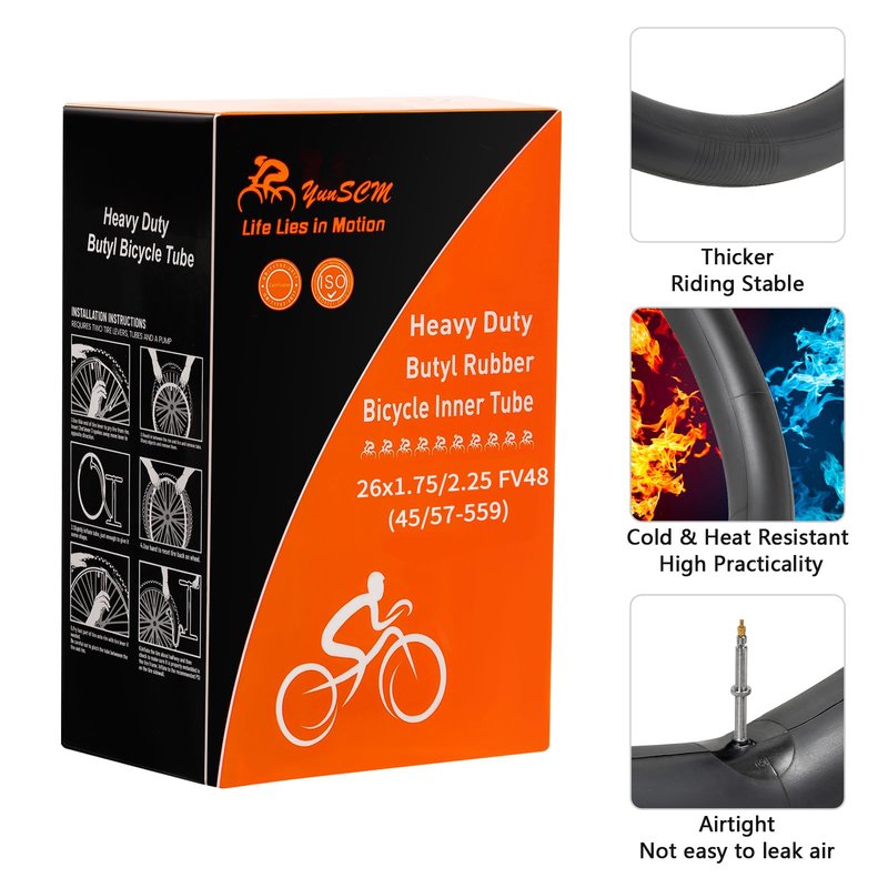 2-PCS 26'' Heavy Duty 26x1.75/1.95/2.10/2.125/2.25 Bike Tubes FV48mm Presta Valve 45/57-559 Bicycle Tubes Compatible with 26 x 1.75 26x1.95 26x2.0 26x2.10 26x2.125 26x2.20 26x2.25 Bike Tire Tubes