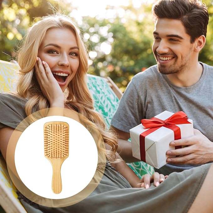 10 Pcs Bamboo Hair Brush, Bulk Round-tipped Bamboo Bristles Detangling Brush Paddle Lightweight Massage Anti Static for Women Men and Children, Stimulates Scalp for Hair Growth (Large, Count, 24)