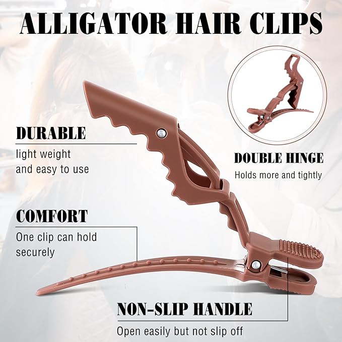 Havawish 12 Pcs Alligator Clips for Hair Styling Matte Alligator Crocodile Clips for Women Hair Sectioning(Brown)