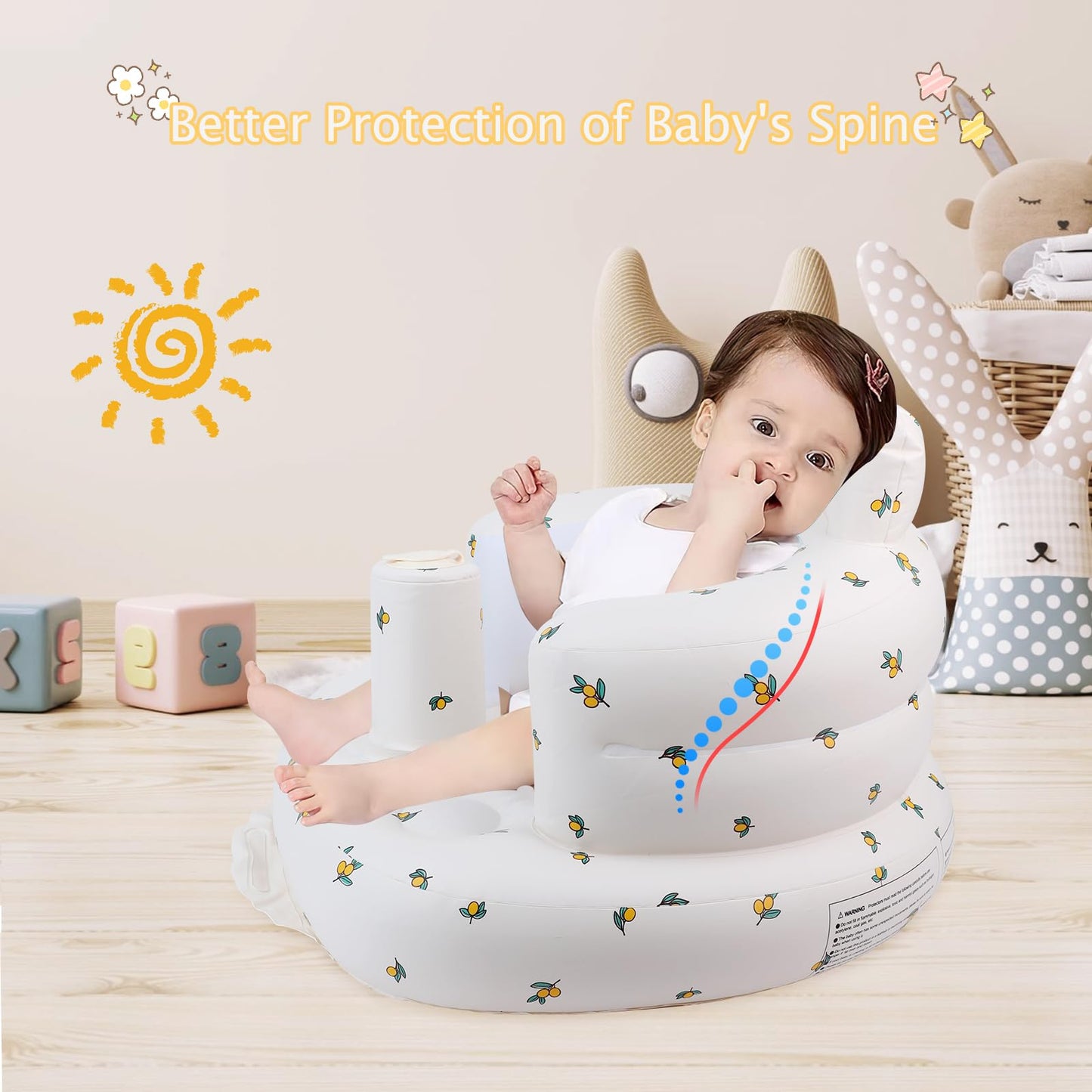 EKEPE Inflatable Baby Seat for Babies 3 Months & Up, Baby Floor Seats for Sitting Up, Baby Seats for Infants, Blow Up Baby Chair with Built in Air Pump - Olive Flower