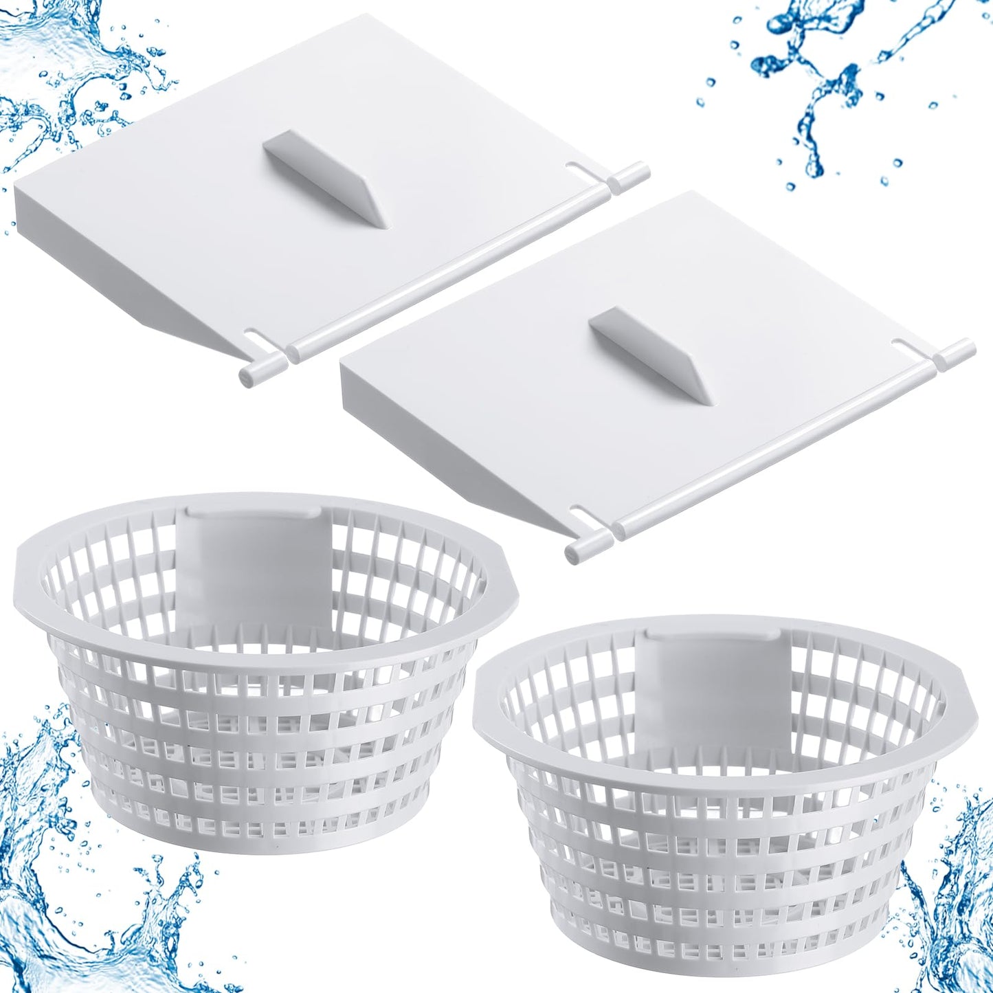 RimCereal 2 Pack 8926 Skimmer Replacement Weir Door Flap and 2 Pack 8928 Pool Skimmer Basket for Above Ground and in Ground Swimming Pool Replacement Parts
