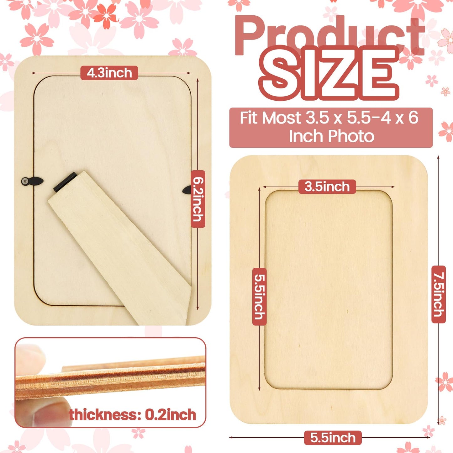 RYKOMO 24 Pack DIY Wooden Picture Frames for 4 x 6 in Photos, Wooden Picture Frames for Crafts Unfinished Solid Wood Photo Picture Frame for Crafts, Valentine's Day Gift New Year Decorate, Father's Day, Mother's Day Gift