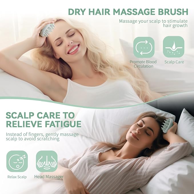 Silicone Scalp Massager Shampoo Brush, Shower Scalp Scrubber with Soft Bristles, for Hair Growth & Dandruff Treatment, Wet Dry Hair Massager for All Hair Types of Women (Light Green)