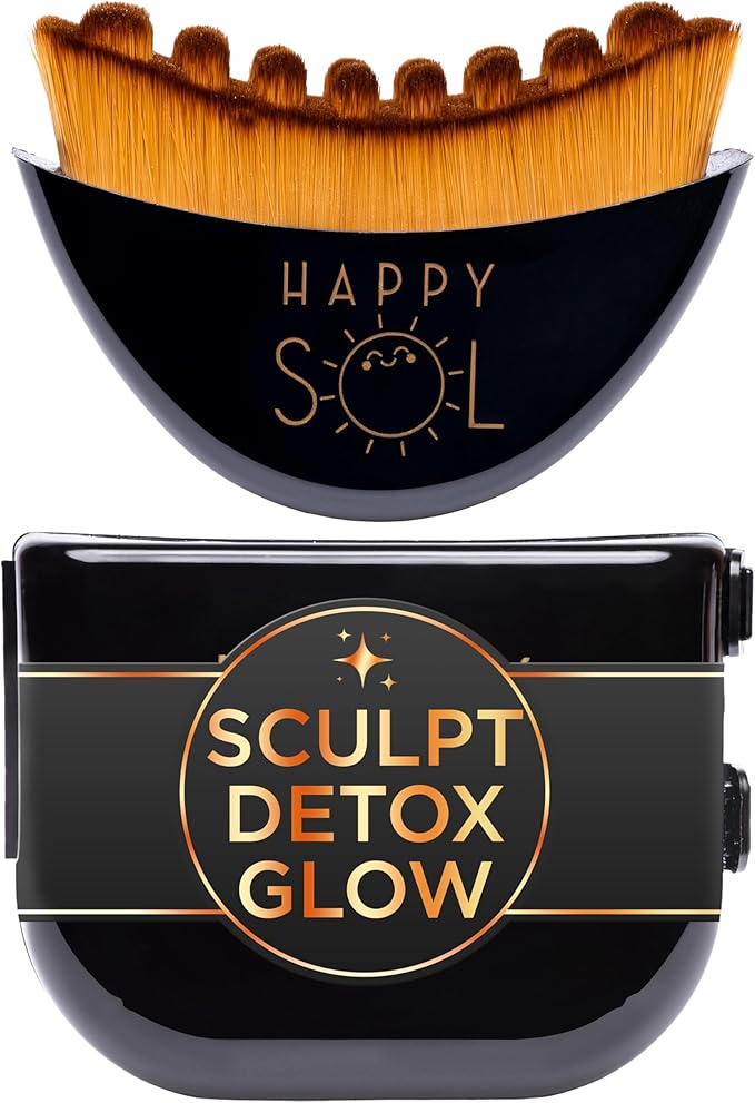 Happy Sol Lymphatic Contour Face Brush for Lymphatic Drainage, Dry Brushing Tool for Puffiness and Glow, Effective Bristles with Ergonomic Handheld Design, Compact Travel Size Cleansing Brush