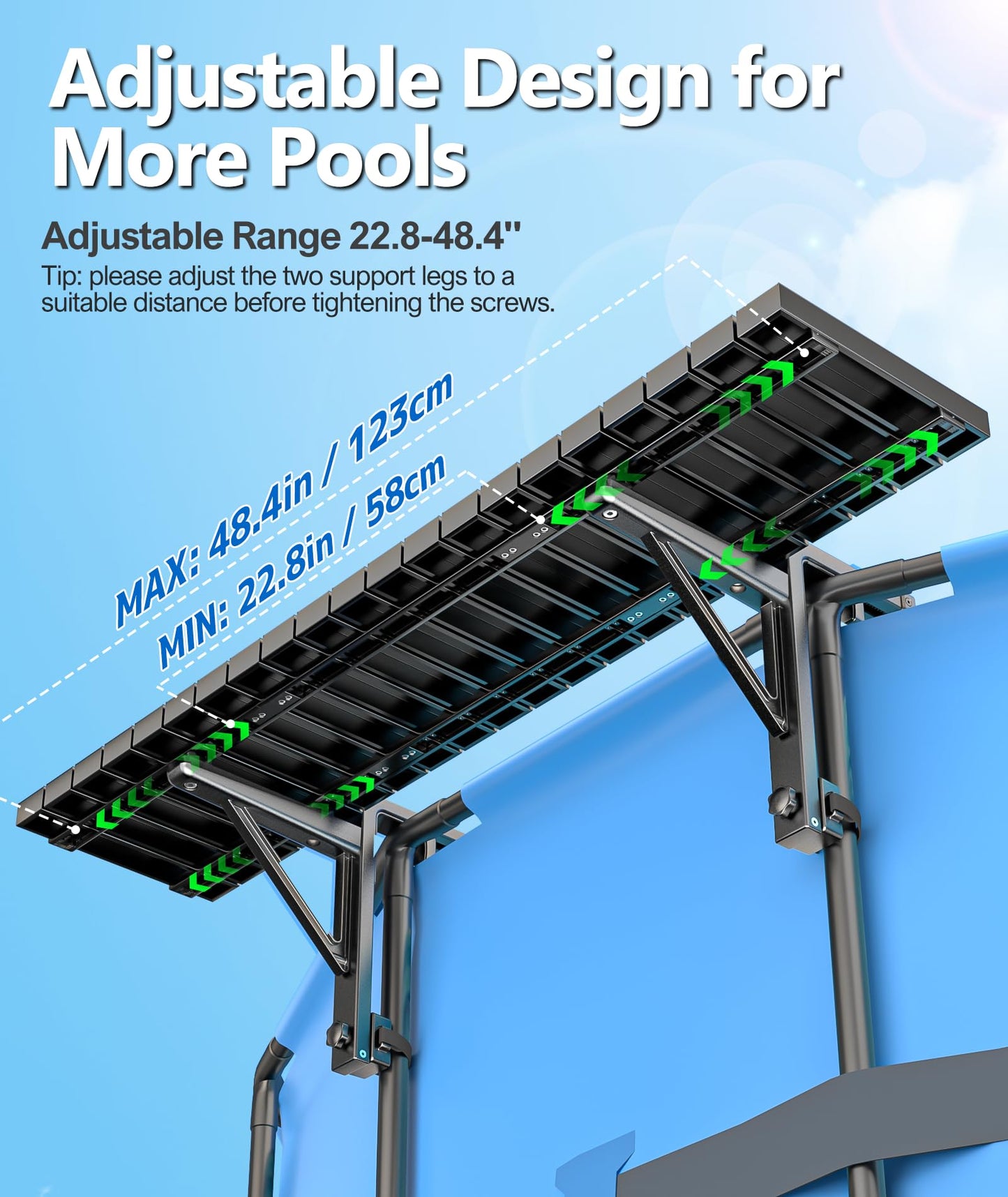 BoYata Pool Bar, Above Ground Pool Side Bar, 49.4×9.6" Galvanized Iron Poolside Table Holds 110LBS, Swim Up Bars Fit Top Rails 4.48" or Less, Frame Above Ground Round & Oval Swimming Pools Accessories