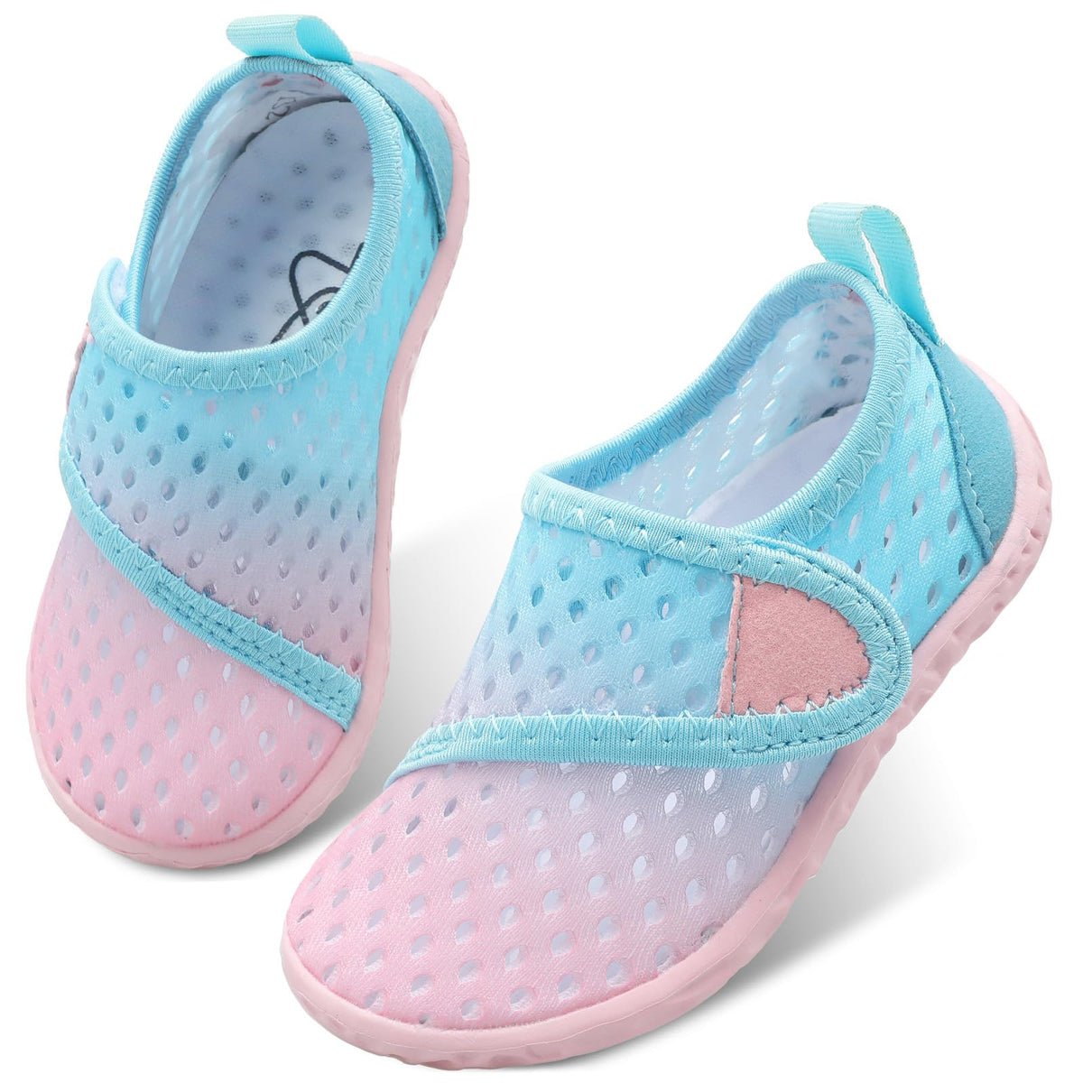 LeIsfIt Kids Water Shoes Toddler Girls Boys Swim Shoes Outdoor Quick-Dry Breathable Aqua Socks for Beach Pool Surf, Blue Pink, 1 Big Kid
