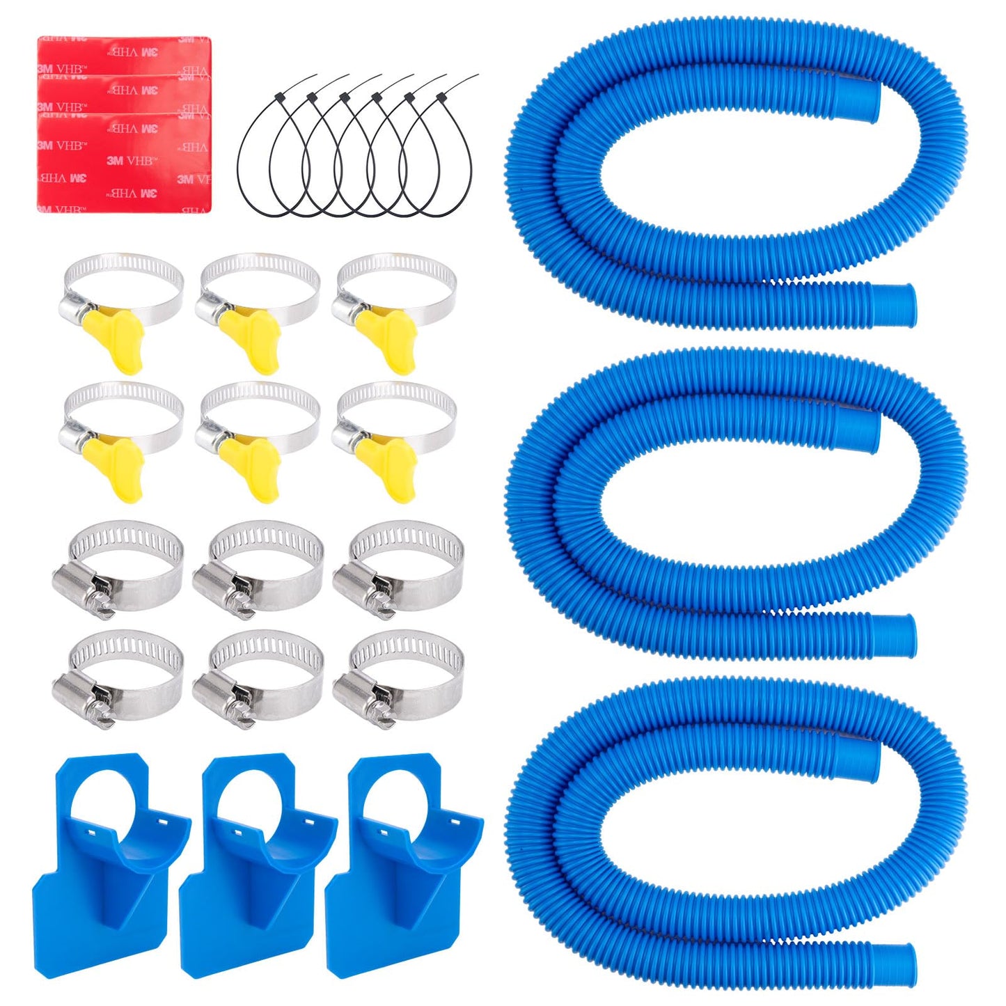 1.25 x 59 Inch Pool Hoses for Above Ground Pools,Pool Filter Pump Hoses,Compatible With Intex Filter Pump 607,637 With 12 Metal Clamps（3 Pack）