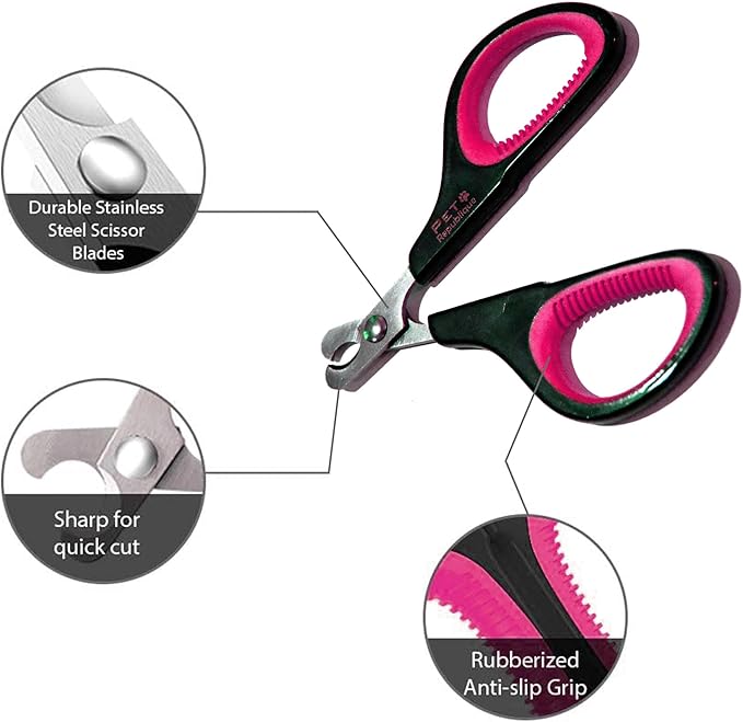 Cat Nail Clippers by Pet Republique Ã¢ÂÂ Professional Stainless-Steel Nail Clipper for Cats, Kittens, Hamster, Rabbits, Birds, & Small Breed Animals Claw Trimmer (Black+Pink)