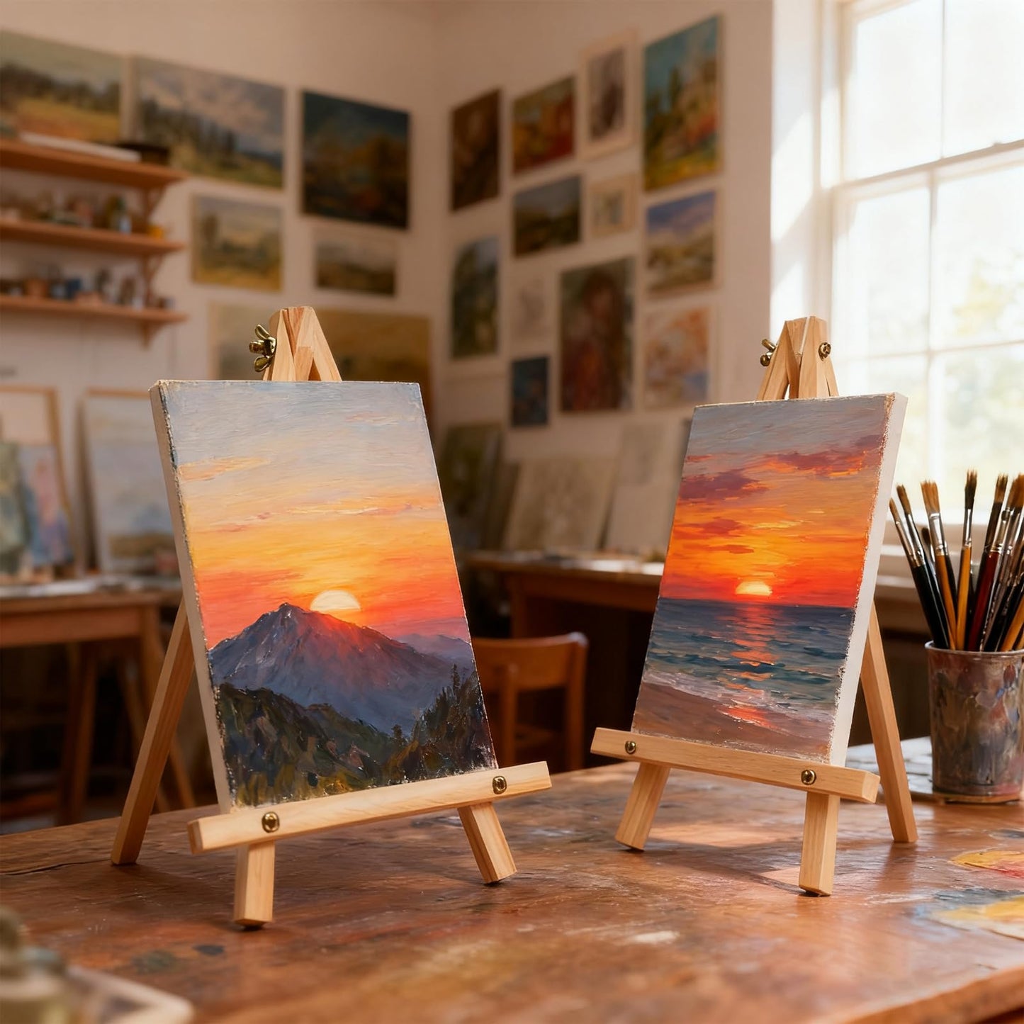 XCMVCN 15 Pack 9 Inch Wood Easels, Tabletop Painting Easel Stand for Canvas, Photo & Sign Display - Portable Tripod Art & Craft Easels for Kids and Adults