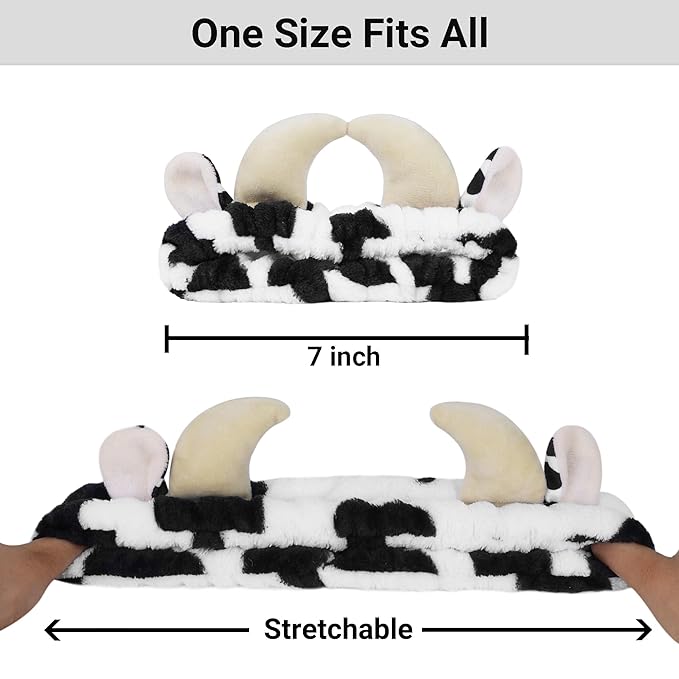 Facial Spa Headband Cosmetic Makeup Skincare Headband for Washing Face Makeup (Cow)