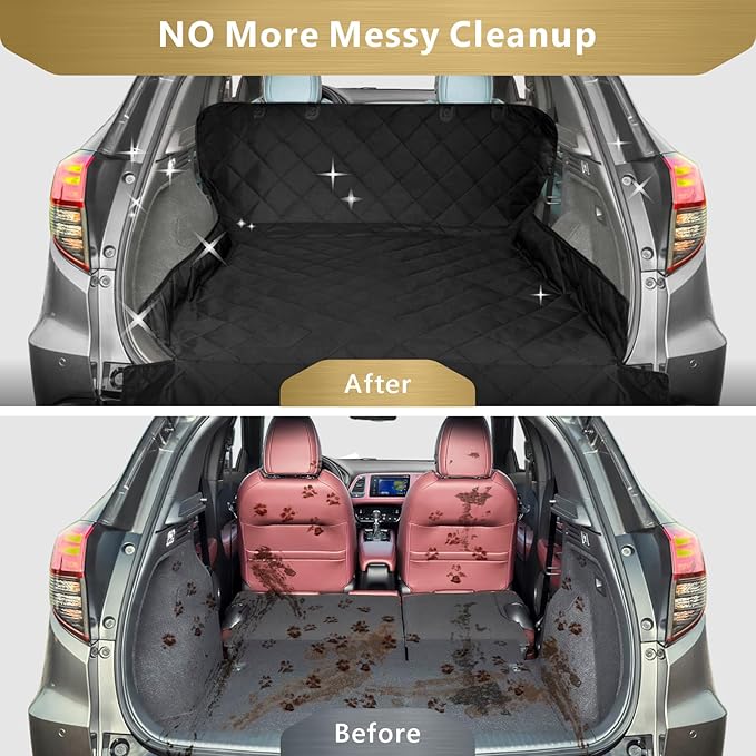 F-color SUV Cargo Liner for Dogs, Upgraded Extra Large Water Resistant Pet Cargo Cover Dog Seat Cover Mat for SUVs with with Bumper Flap for Full-Size SUVs Vans, Black
