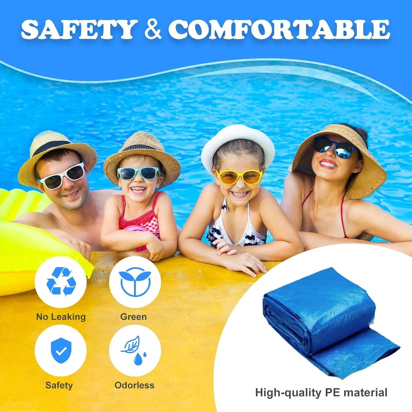 Nirvany Rectangular Pool Cover, Fits 120 in x 72 in Inflatable Rectangle Swimming Pool Cover, Dustproof Rainproof Waterproof Square for Garden Outdoor Paddling Family Pools Protector