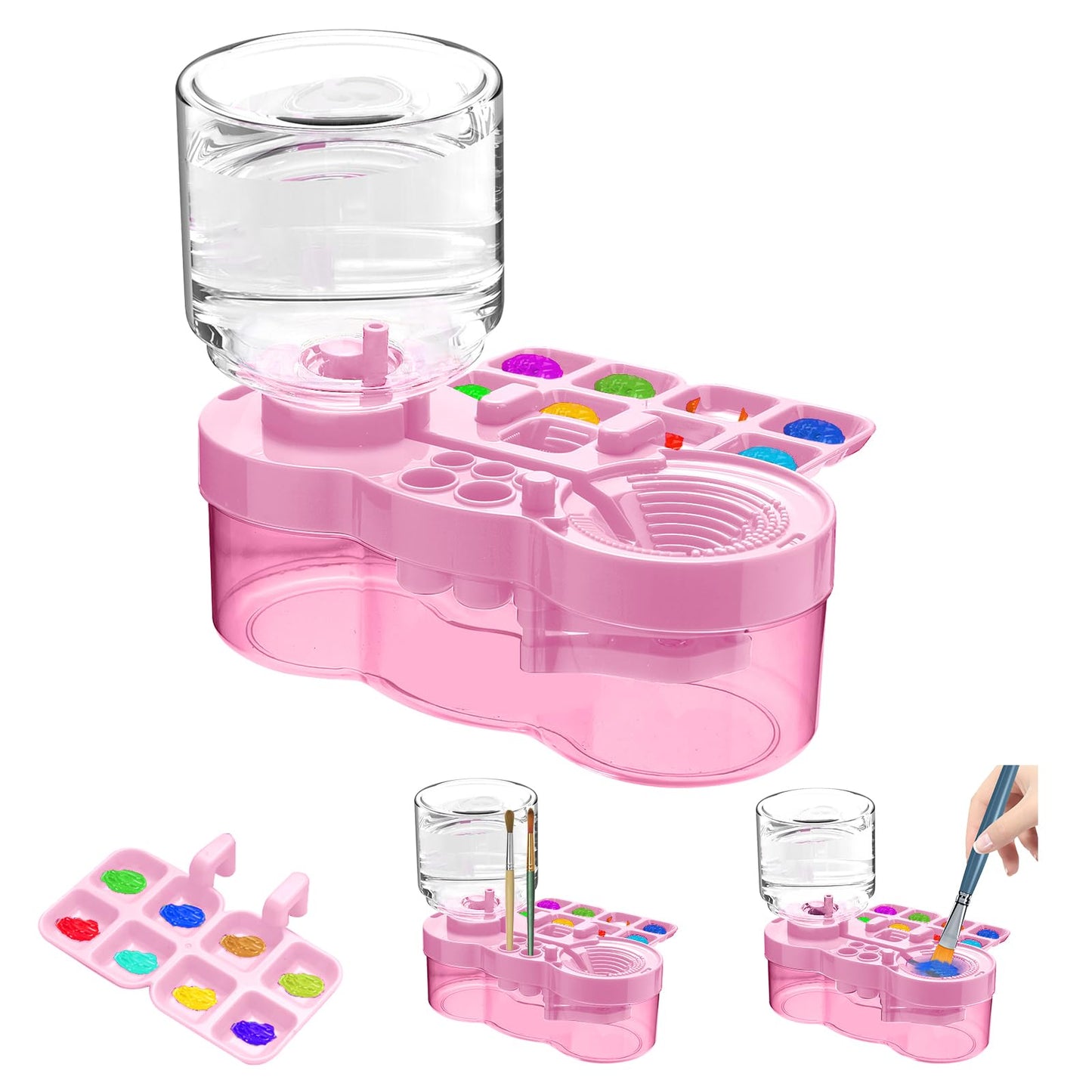 JEChrochen New Paint Brush Cleaner Tool, Acrylic Paint Brush Washing Station with Palette Face Paint Brush Water Cup for All Purpose Oil Watercolor Brush Painting Artist Professional Kits Accessories