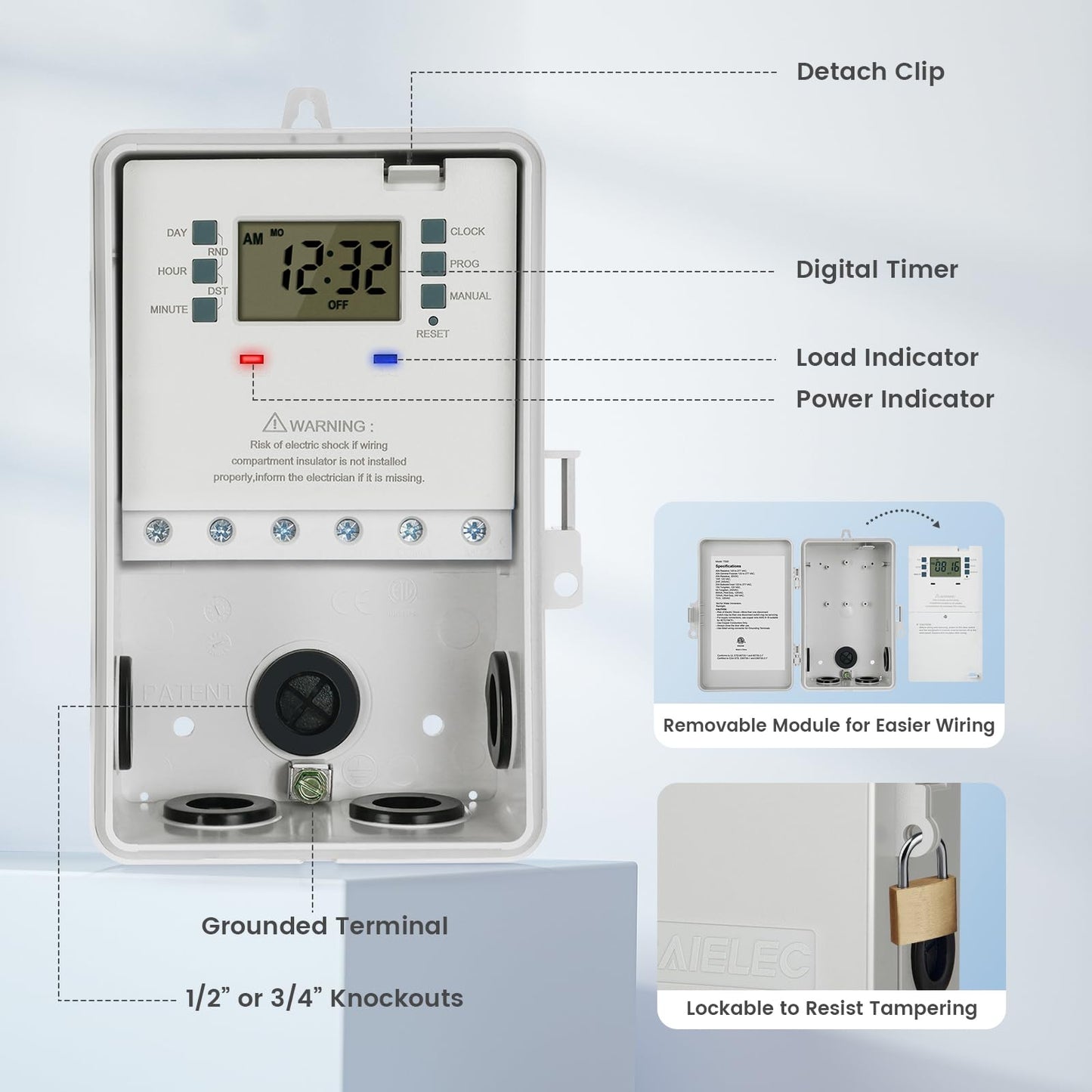SURAIELEC Pool Timer, 7-Day Digital Pump Timer Switch, 40 AMP Heavy Duty, 120/240/277 VAC, 2HP Programmable Switch Box for Swimming Pool, Hot Water Heater, Lights, Outdoor/Indoor Use