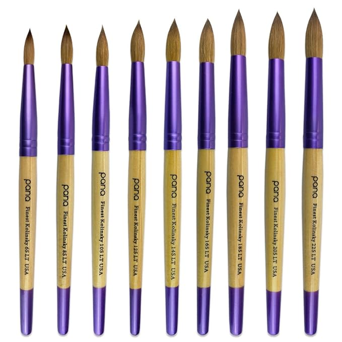 Pana Acrylic Nail Brush Pure Kolinsky Hair Beige Purple Wood Handle with Purple Ferrule Round Shaped Style (Size # 6)