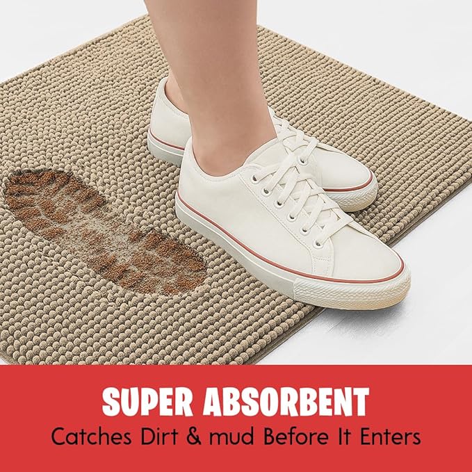 MudGuard Mat™ Dog Door Mat for Muddy Paws, Super Absorbent Microfiber, Non-Slip Indoor Mat, Quick Dry Chenille Mud Mat for Dogs & Entryway, Washable, Beige 16" x 24"