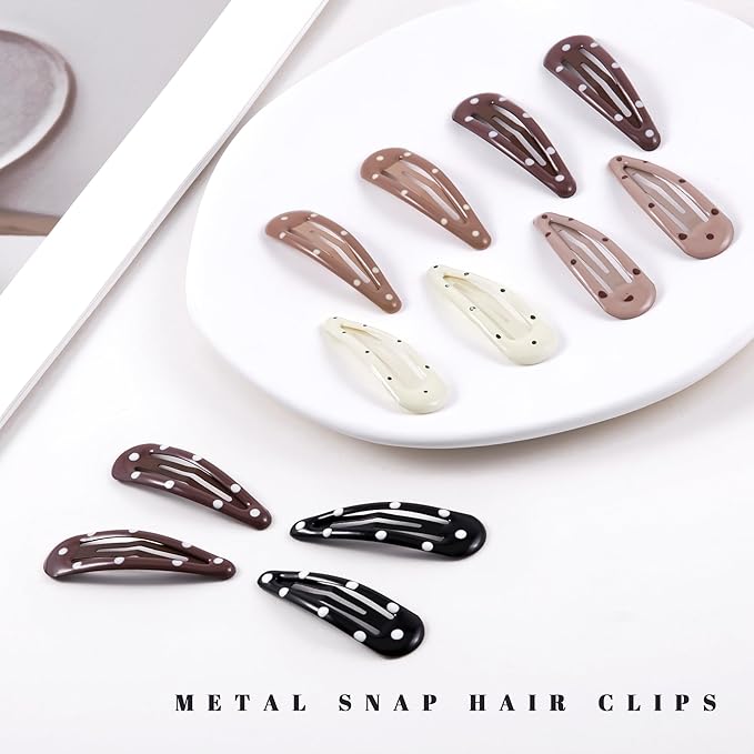 20 PCS Metal Snap Hair Clips Water Drop No Slip Barrettes for Women Bright Small Hair Clips For Thick And Thin Fine Hair,Black Light Yellow Multiple Brown,1.97 x 0.5 In.