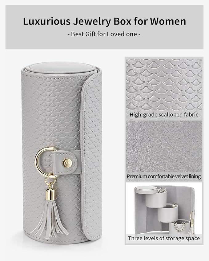 VLANDO Gifts 2026 for Women, Girl - Travel Jewelry Oragnizer, 3-Layer Jewelry Storage Box, Travel Essential Accessories for Women, Birthday Gifts for Couples Mom Friends - Grey