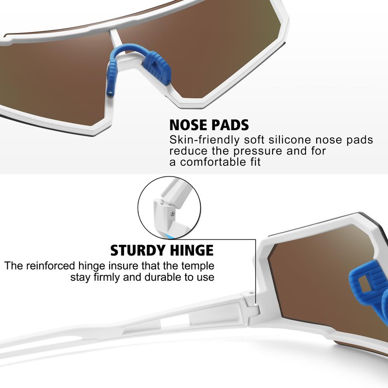 STORYCOAST Polarized Sports Sunglasses for Men Women,Driving Fishing Cycling Mountain Bike Sunglasses UV400 Protection White Frame-Ice Blue Mirror Lens