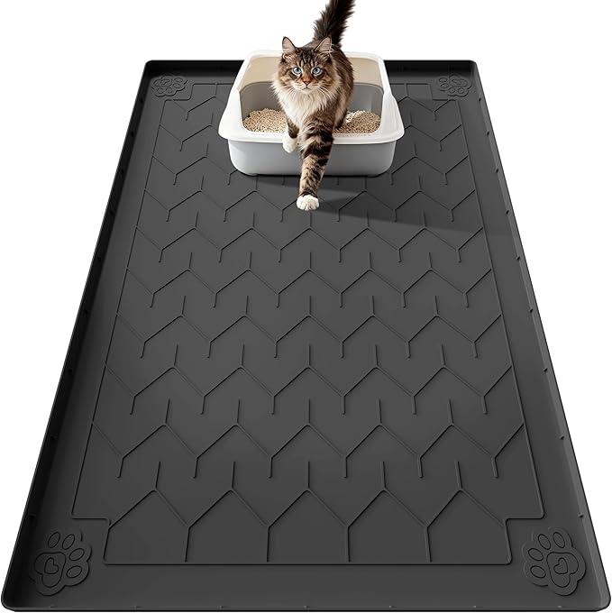 Cat Litter Mat, Extra Large 40"x28" Silicone Mat for Litter Box, Waterproof & Non-Slip Rubber Mat with Lip, Litter Trapping & Scatter Control, Soft on Cat Paws, Urine-Proof Floor Protector