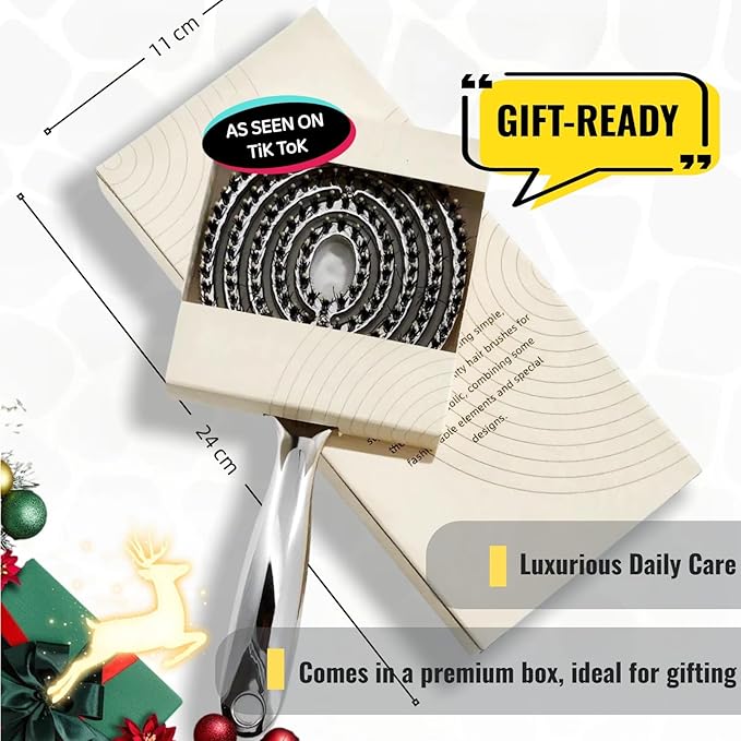 Vented Hair Brush Wet Dry HairBrush for Quick Flat Blow Drying with Natural Boar Bristles Elastic Scalp Massage Brushes Double Layer Design for Smooth HairÃ¯Â¼ÂChrome SilverÃ¯Â¼Â