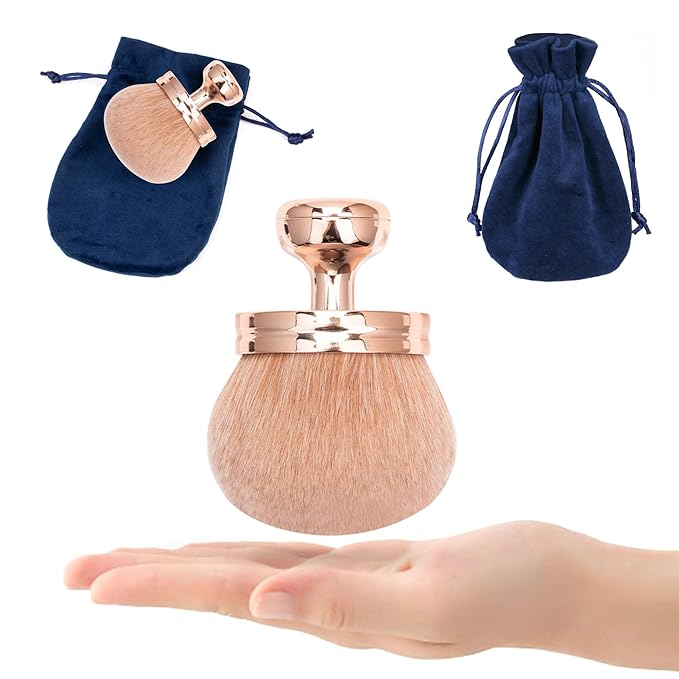 Blend & Blur Extra Large Body Makeup Brush for Self Tanner,Leg Makeup & Bronzer Self Tan Applicator, 3.2inch Wide Round Head Kabuki Brush For Application with Drawstring Bag (Rose Gold-Gold)