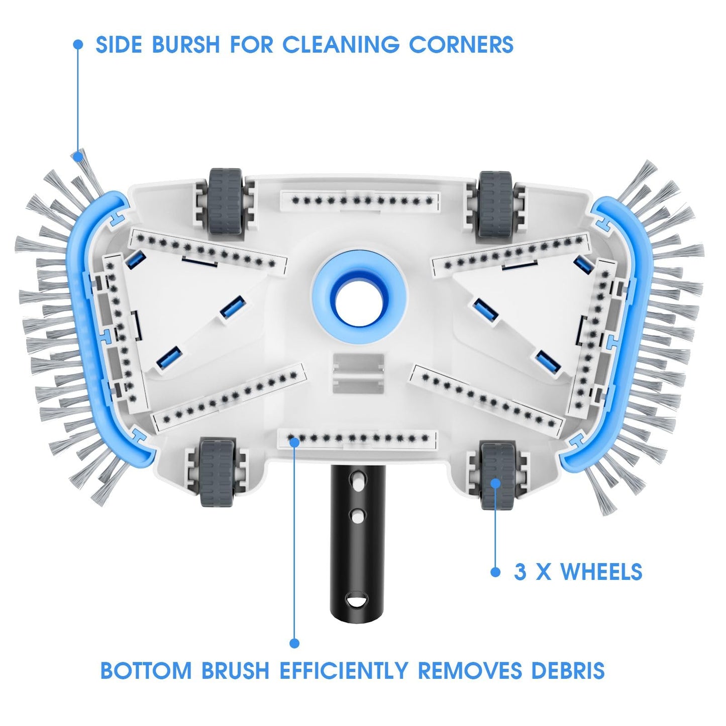 Enhanced Pool Vacuum Head with Direction-Control Swivel Handle, Stable-Maintain Spring, Vinyl Pool Vac with Wheels, Side Brush and Bottom Brush for Inground & Above Ground Pools