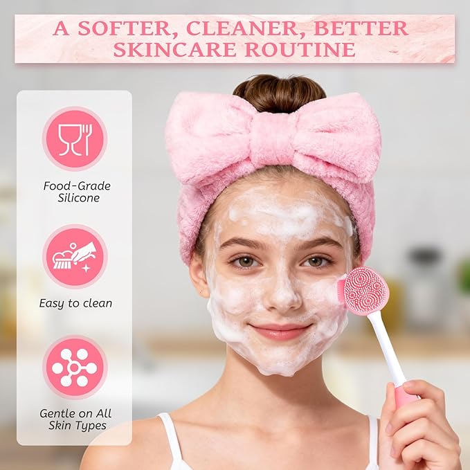 Small Gifts for Women - Spa Headband for Washing Face Set for Her with Headband, Wristbands, Bath Sponge, Scrunchie & Face Brush, Thoughtful Birthday Gift for Mom, Wife, Girlfriend or Best Friend