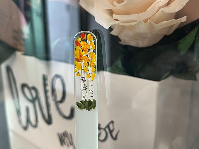 Aspen Tree Glass Nail File Ã¢ÂÂ Hand-Painted Czech Crystal Nail File, Gentle Nail Care Tool, Eco-Friendly & Durable, Unique Fall-Inspired Nail Art Gift for Women