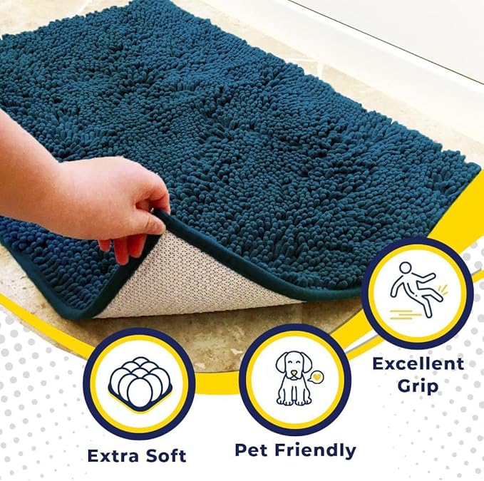 Muddy Mat® | Super Absorbent Door Mat Indoor, Microfiber Quick Dry Chenille Entryway Rug, Non-Slip Front Door Mat, Indoor Mats for Entryway, Machine Washable Pet Rug, Atlantic Blue 59"x35"