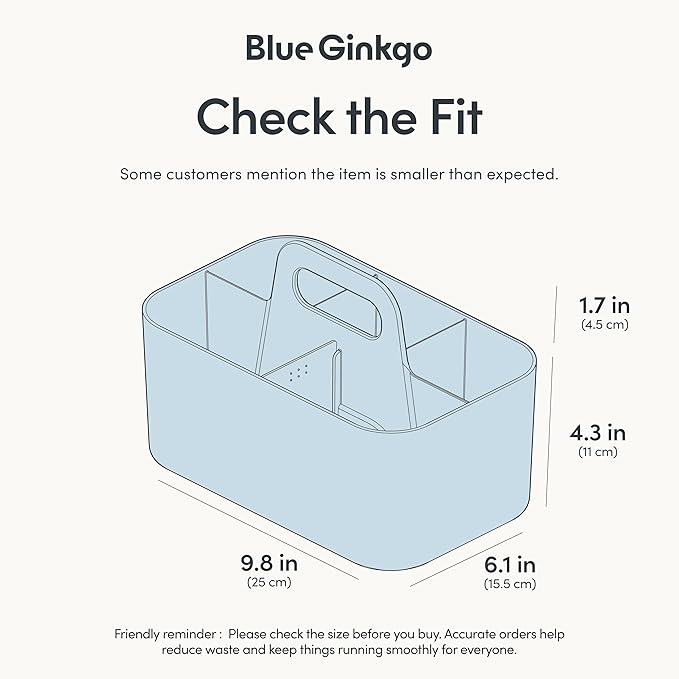 BLUE GINKGO Stackable Organizer Caddy – Korean-Made Portable Tote for Bathroom, Office, Crafts, or School Supplies (Rectangle, Blue)