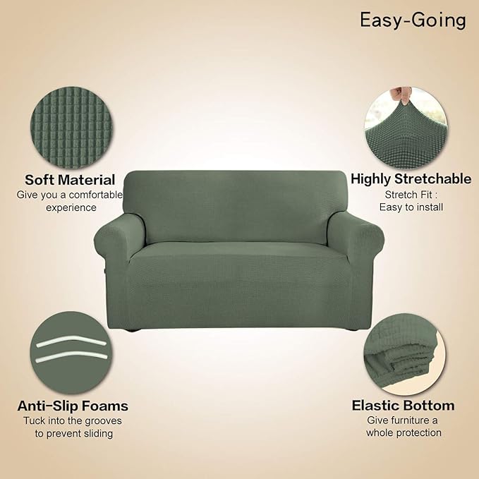 Easy-Going Stretch Oversized Sofa Slipcover 1-Piece Sofa Cover Furniture Protector Couch Soft with Elastic Bottom for Kids, Polyester Spandex Jacquard Fabric Small Checks Greyish Green