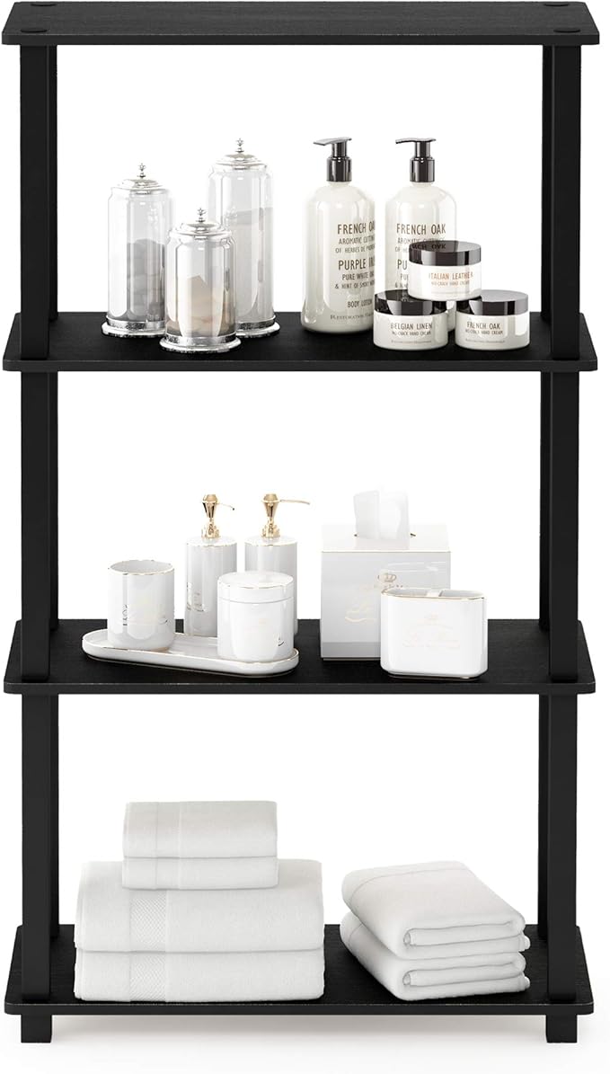 Furinno TURN-S-TUBE Storage Shelves, 4-Tier Book Shelf, Corner Shelf, Toolless Open Shelves, for Organization and Storage, Living Room, Garage, Home Office, Americano