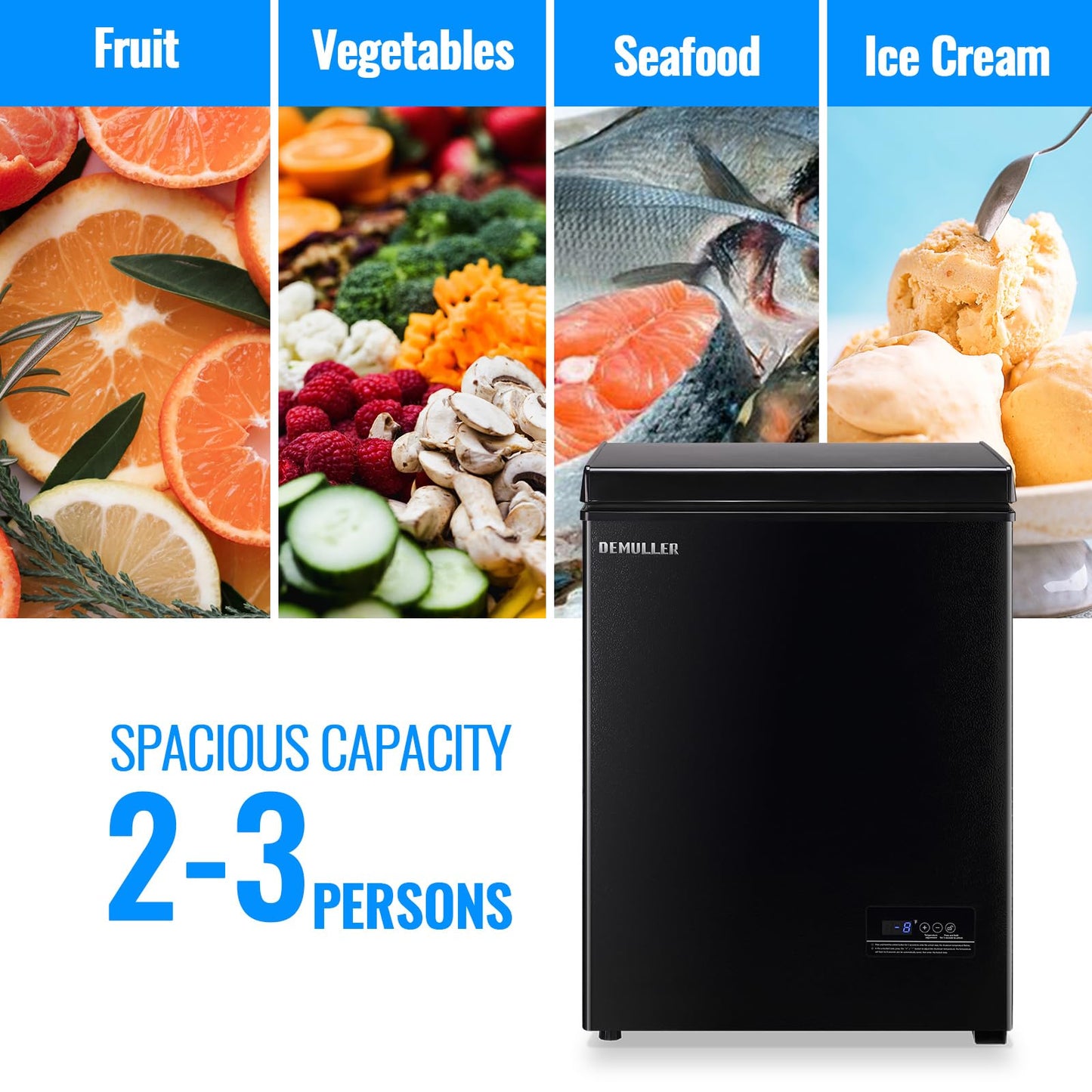 Mini Chest Freezer Compact Deep Freezing Machine with Electronic Temperature Control (Accurate to 1 ℉) Freestanding Small Freezer with 2 Removable Storage Baskets Black