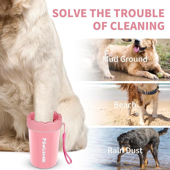 Professional 7 in 1 Dog Paw Cleaner for Dogs - Includes 1 Portable Paw Washer, 1 Bath Brush, 2 Dog Toothbrushes and 3 Absorbent Towels Note: Fits Paws 1.5 to 2.5 Inches Wide (Medium, Light Pink)