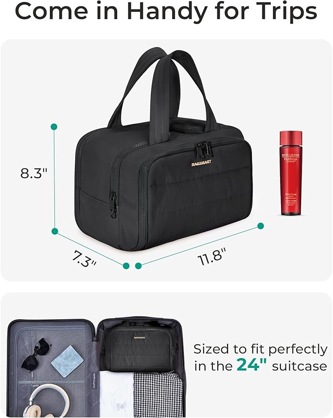 BAGSMART Travel Toiletry Bag, Crush Toiletry Bag for Women, Wide-open Puffy Toiletry Bags for Traveling, Large Travel Cosmetic Makeup Bag Organizer for Accessories,Toiletrie (Misty Teal)