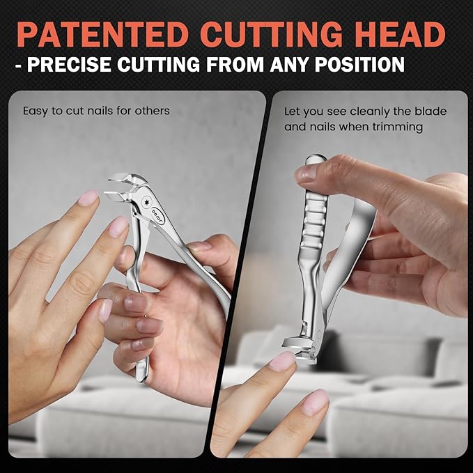BEZOX Toenail Clippers for Seniors – Upgraded Long Handled Curved Head Toe Nails Clipper for Thick Nails for Elderly, Ergonomic Fingernail Scissors Cutters - Silver