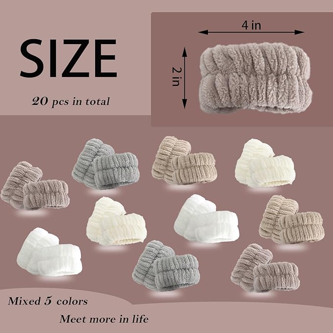 20 Pcs Wrist Bands for Washing Face, Elastic Absorbent Face Washing Wristbands, Women's Wrist Towels Spa Wristbands for Stop Water from Flowing Down Your Arm (Style 2)
