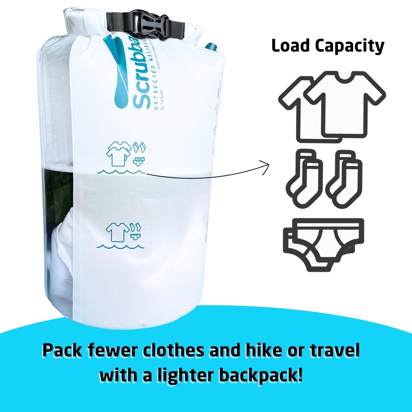 Scrubba Untouched Wash Bag - Portable Washing Machine - Eco-Friendly Manual Washing Machine for Travel, Camping, Baby Clothes - Travel Essentials, Gift - use with Laundry Detergent, & Sheets - 5.3 oz.