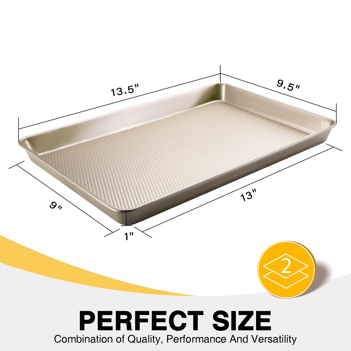 HONGBAKE 2 Pack Quarter Sheet Pans for Baking Nonstick, Commercial Cookie Sheet for Baking with Diamond Texture Surface, 57% Thicker Carbon Steel 9 x 13 Baking pan