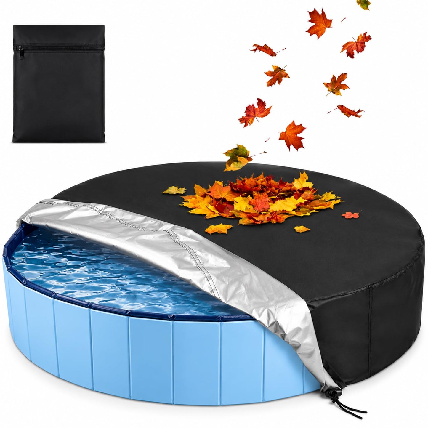 Rypet 63 inch Dog Pool Cover Foldable Round Pool Cover Pet Collapsible Swimming Pools Covers Portable Pet Pool Covers Pools Accessories for Dog Pool Bathing Tub