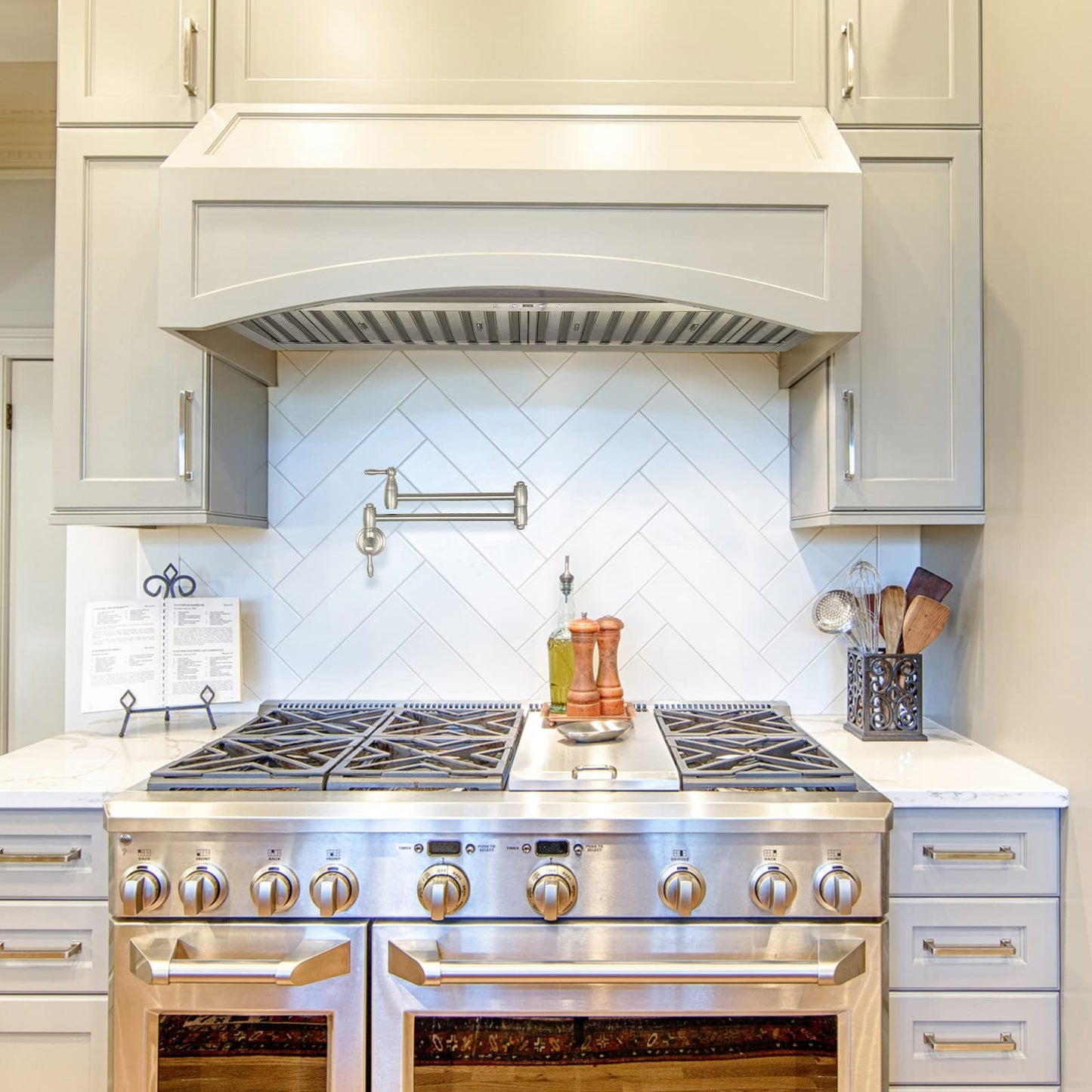 Akicon Range Hood Insert 36 Inch, Ultra Quiet, Powerful Suction Built-in Kitchen Vent Hood, Stainless Steel Ducted Stove Hood with Dimmable LED Lights, 4-Speed 600CFM