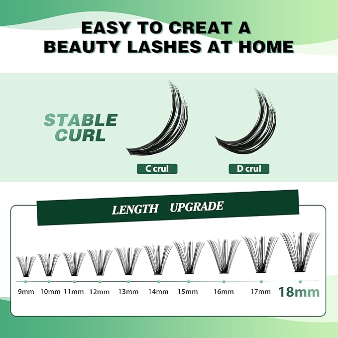 KEYYOU Lash Clusters 300pcs Individual Lashes 40D 0.07D Curl 16mm DIY Eyelash Extension Large Tray Volume Soft&Natural Cluster Lashes(40D-0.07D,16Ã¯Â¼Â
