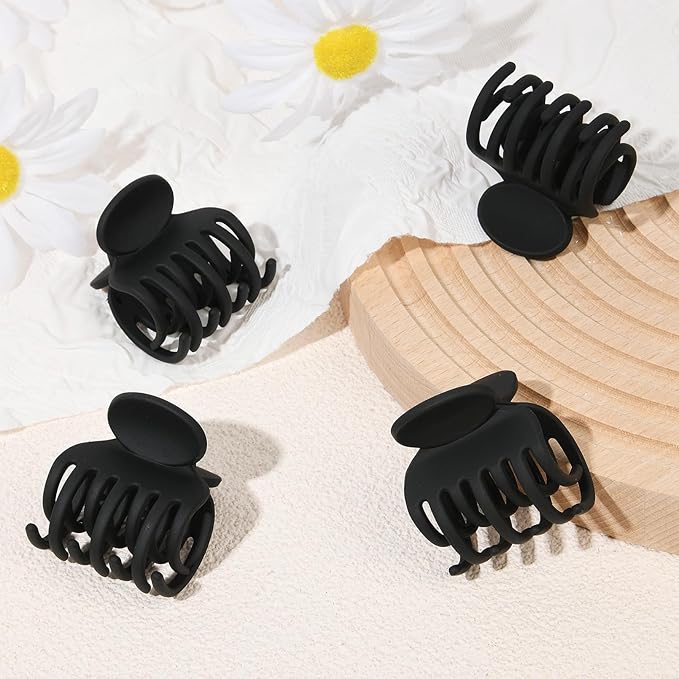 DEEKA Hair Clips Small Claw Clips for Thin Short Hair 4 Pack Double Row Teeth 1.6" Medium Matte Non-slip Accessories for Women and Girls -Black