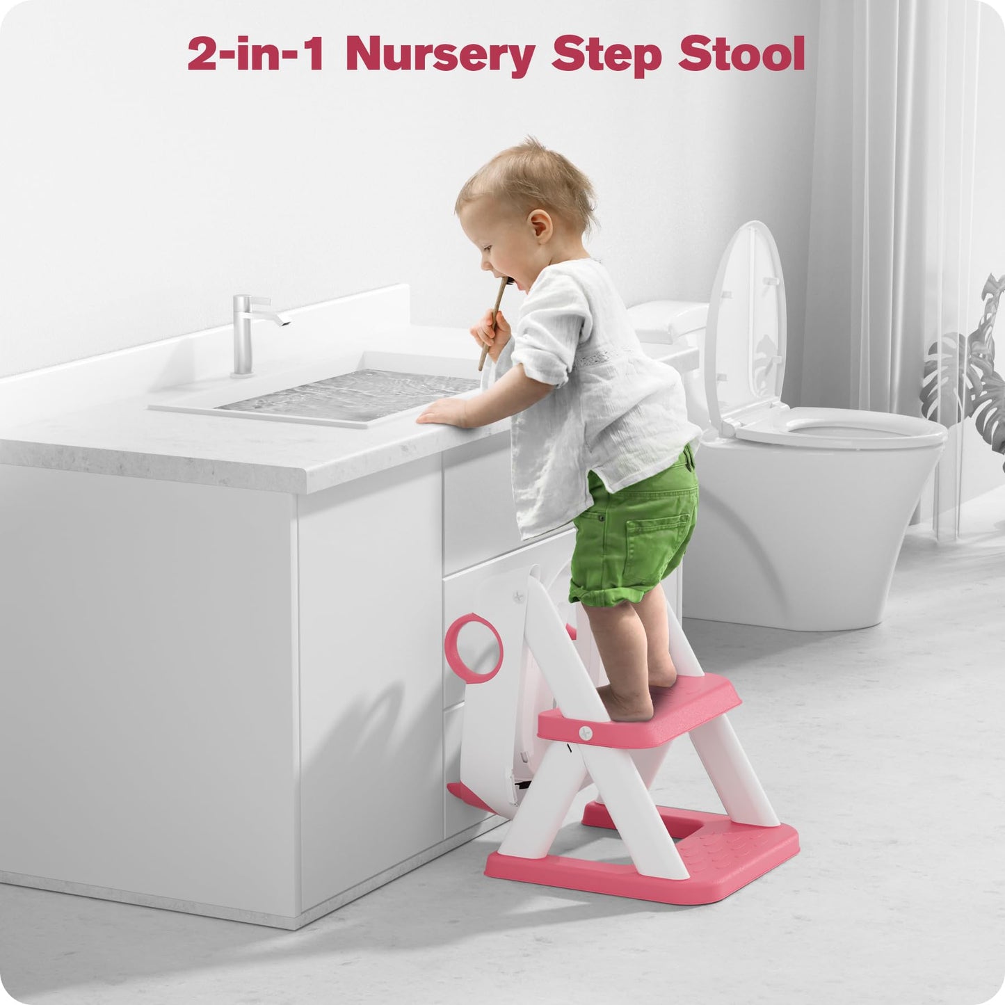 Rabb 1st Potty Training Seat, Upgrade Toddler Toilet Seat for Kids Boys Girls, 2 in 1 Potty Training Toilet, Splash Guard Anti-Slip Pad Step Stool(Bright Pink)