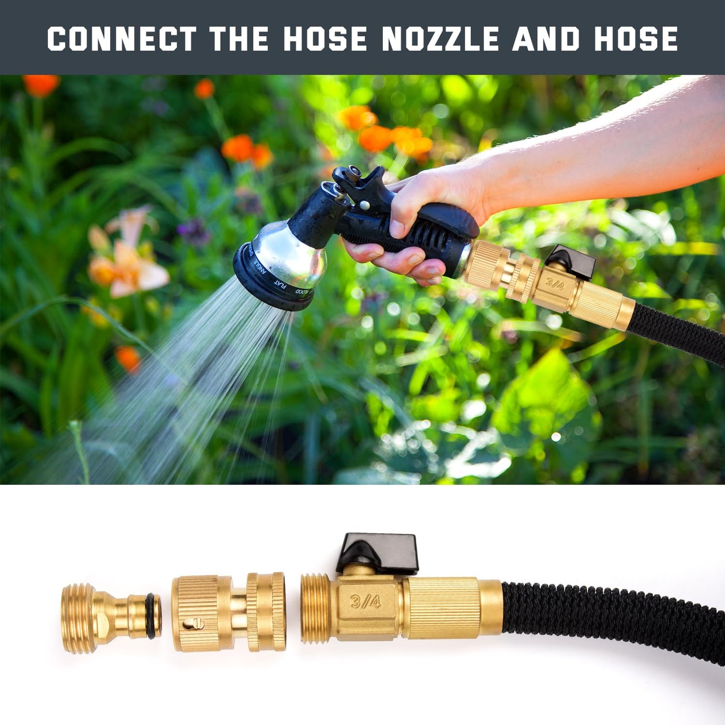 Kesfitt Garden Hose Quick Connect 3/4 Inch GHT Solid Brass Hose Connector Adapter Kit Fitting No-Leak Water Hose Female and Male Adapter (4 Sets)